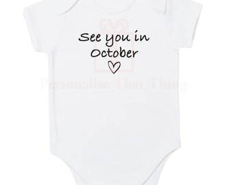 See you in personalised month pregnancy announcement baby bodysuit outfit