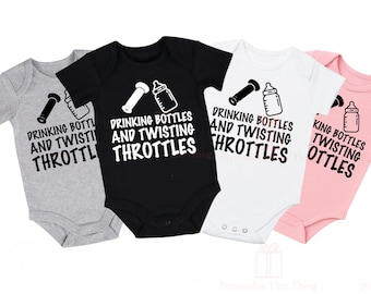 Drinking bottles and twisting throttles biker baby onesie