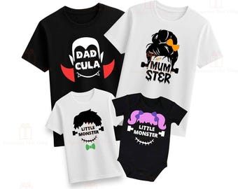 Mumster Dadcula & little monster Halloween matching family tshirts