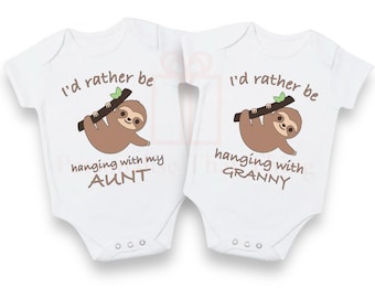 Sloth id rather be hanging with custom name  baby bodysuit outfit / t-shirt