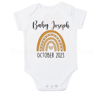 Rainbow baby personalised pregnancy announcement baby bodysuit outfit