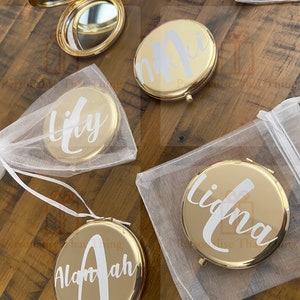 Personalised name compact flip mirrors with pouch