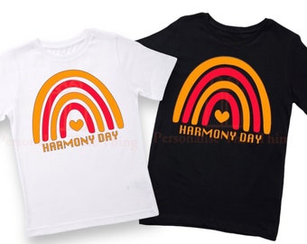 Harmony day orange heart rainbow tshirt