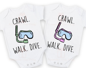 Crawl walk dive pregnancy announcement diving snorkel baby bodysuit / tshirt outfit
