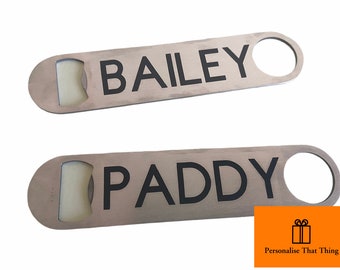 Personalised silver metal professional bottle opener - fathers day wedding stag birthday