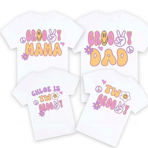 Personalised matching family birthday two groovy second birthday tshirt