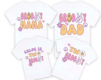 Personalised matching family birthday two groovy second birthday tshirt