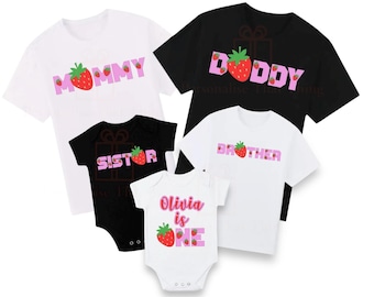 Strawberry first birthday matching tshirts / baby onesie