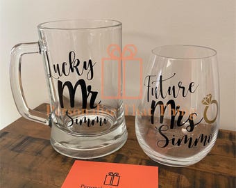 Future Mrs / Lucky Mr engagement gift glasses