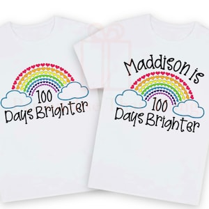 100 days brighter rainbow school personalised name t-shirt