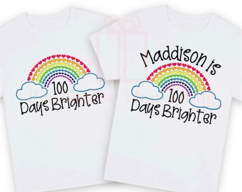 100 days brighter rainbow school personalised name t-shirt