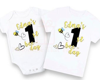 Bumblebee custom name 1st bee day birthday girl party Tshirt