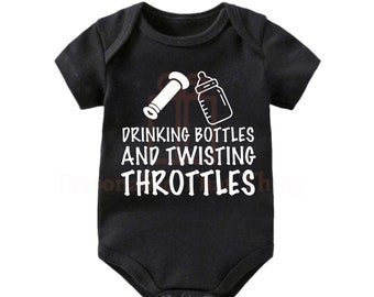 Drinking bottles and twisting throttles biker baby onesie