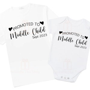 Promoted to middle child custom Pregnancy announcement baby bodysuit outfit / t-shirt