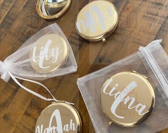 Personalised name compact flip mirrors with pouch