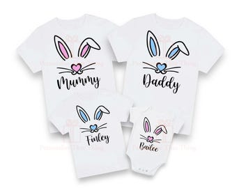 Easter bunny personalised name matching family Tshirts