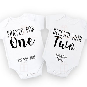 Personalised prayer for one blessed with two 2 baby pregnancy announcement onesies