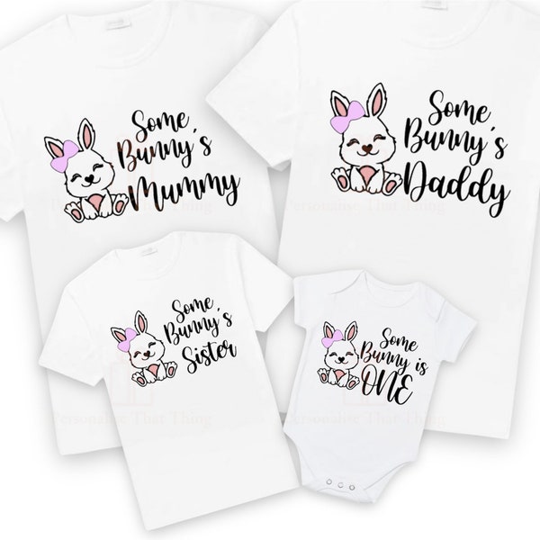 Irgendein Hase ist eine erste Geburtstags-Familie, die passende T-Shirts / Babybody gibt