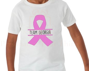 Ruban rose de nom personnalisé pour enfants - t-shirt cancer du sein