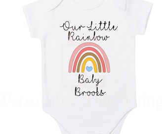 personalised our rainbow baby pregnancy announcement baby bodysuit outfit