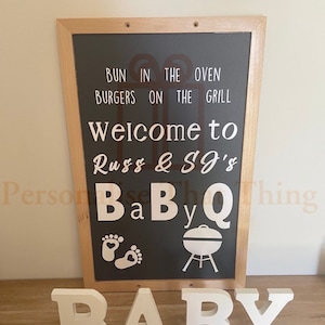 Bun in the oven Baby Q Bbq shower personalised sign