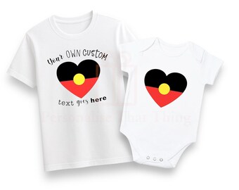 Aboriginal country flag heart tshirt men’s womens children’s baby bodysuits