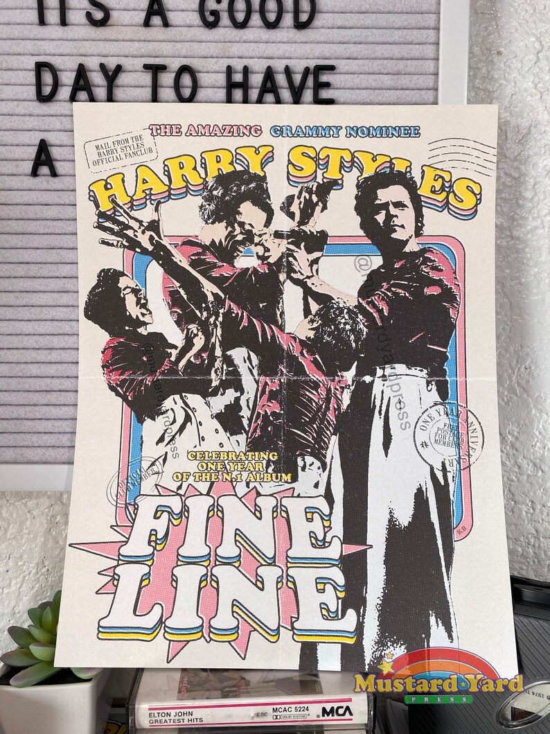 Harry Styles Fine Line Anniversary Retro Vintage Aesthetic Poster Print Art One Direction Art Collectibles Prints Kromasol Com