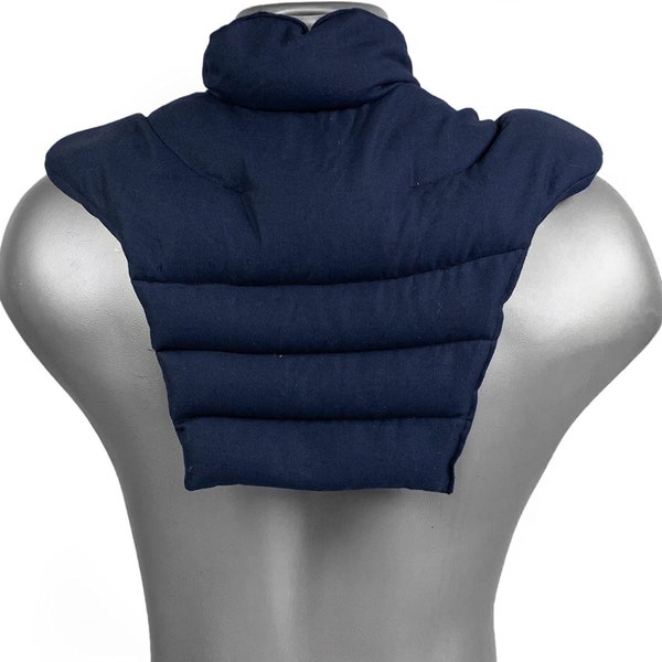 Coussin chauffant cervical maxi avec col montant et partie dorsale | bleu foncé | nuque + épaules+ haut du dos | Différents remplissages