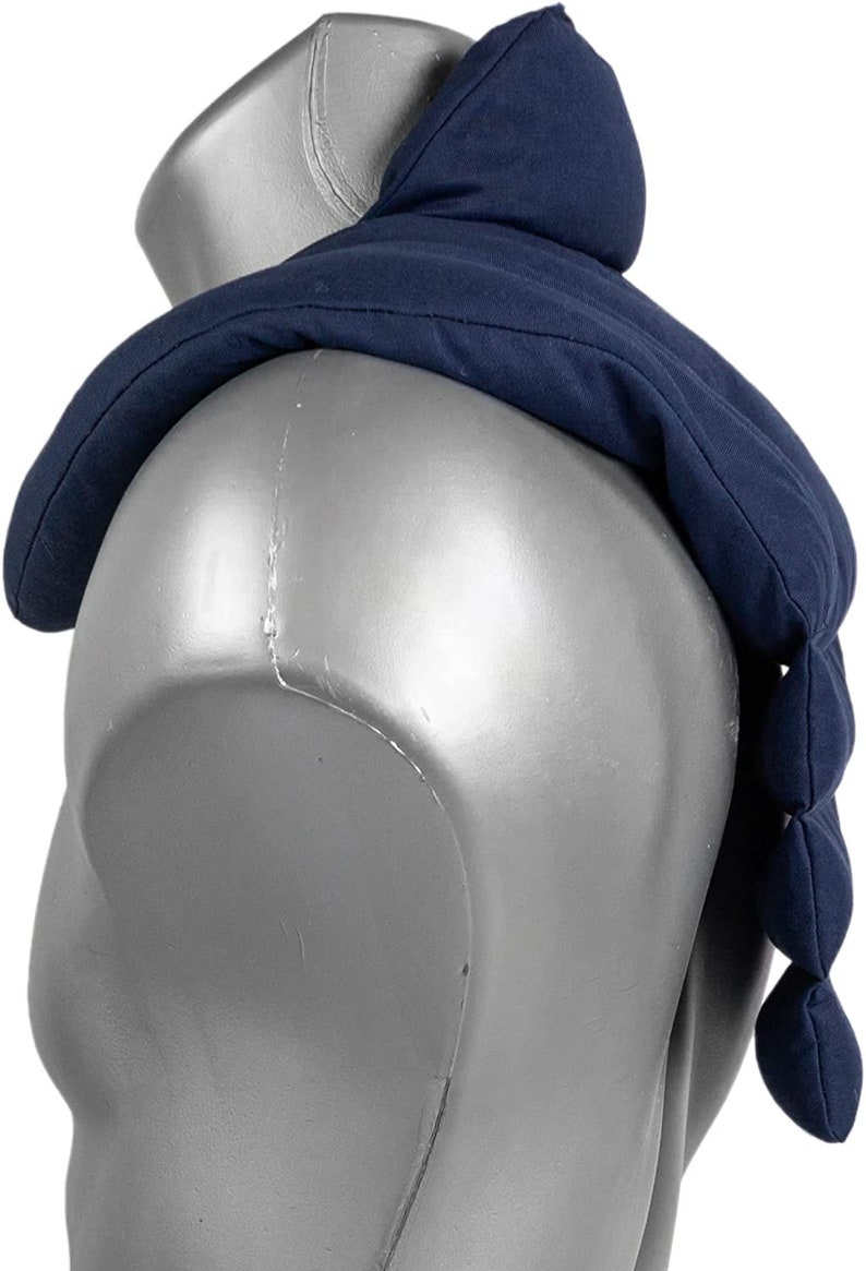 Coussin chauffant cervical maxi avec col montant et partie dorsale bleu foncé nuque épaules haut du dos Différents remplissages image 4