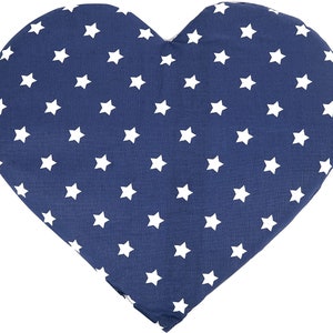 Heart-shaped grain pillow, approx. 30 x 25 cm | Stars-blue | Heat and cold pack for microwave and oven