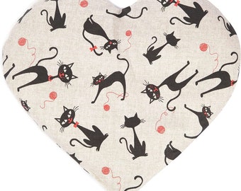 Coussin aux graines en forme de coeur environ 30x25cm | Mimi le chat | Coussin Thermique | Coussin bouillotte