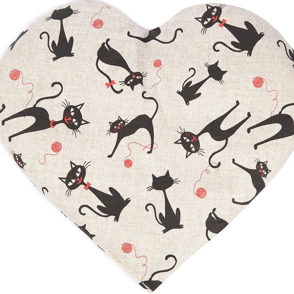 Coussin aux graines en forme de coeur environ 30x25cm | Mimi le chat | Coussin Thermique | Coussin bouillotte