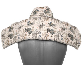 Shoulder & neck pillow with collar | Organic fabric wild animals | Neck grain pillow heat pillow | Different fillings