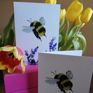 Bij met lavendel aquarelkaart