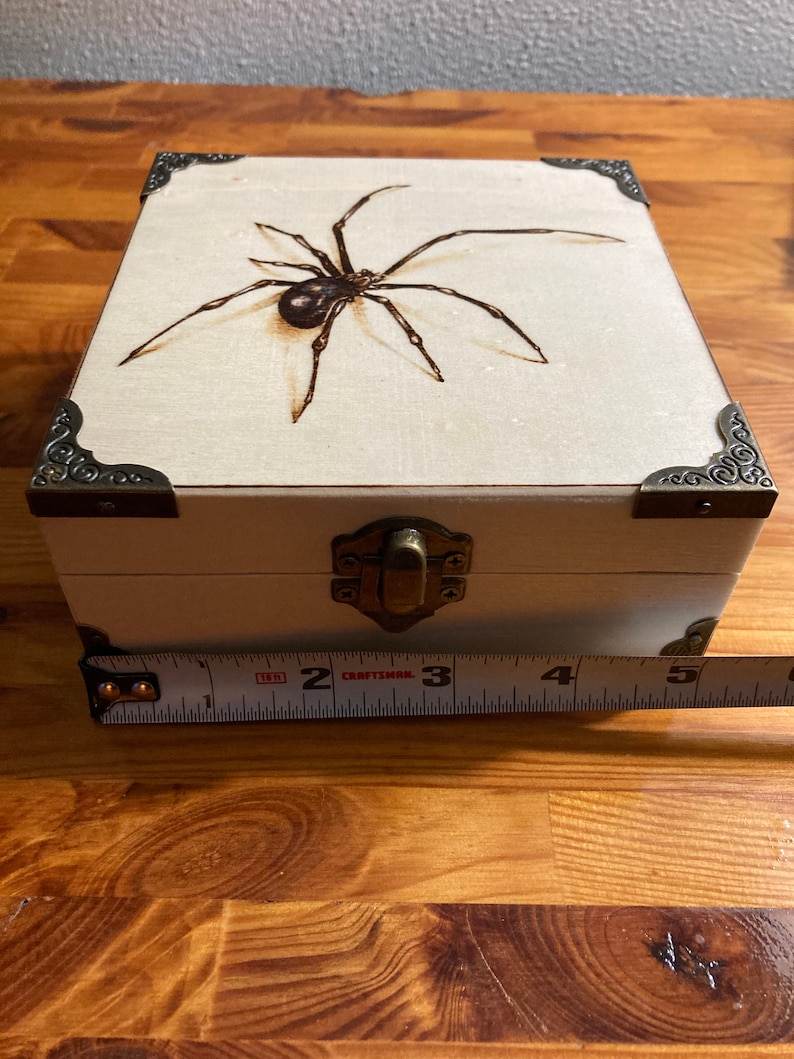 3D spider pyrography wood burning jewelry box Etsy