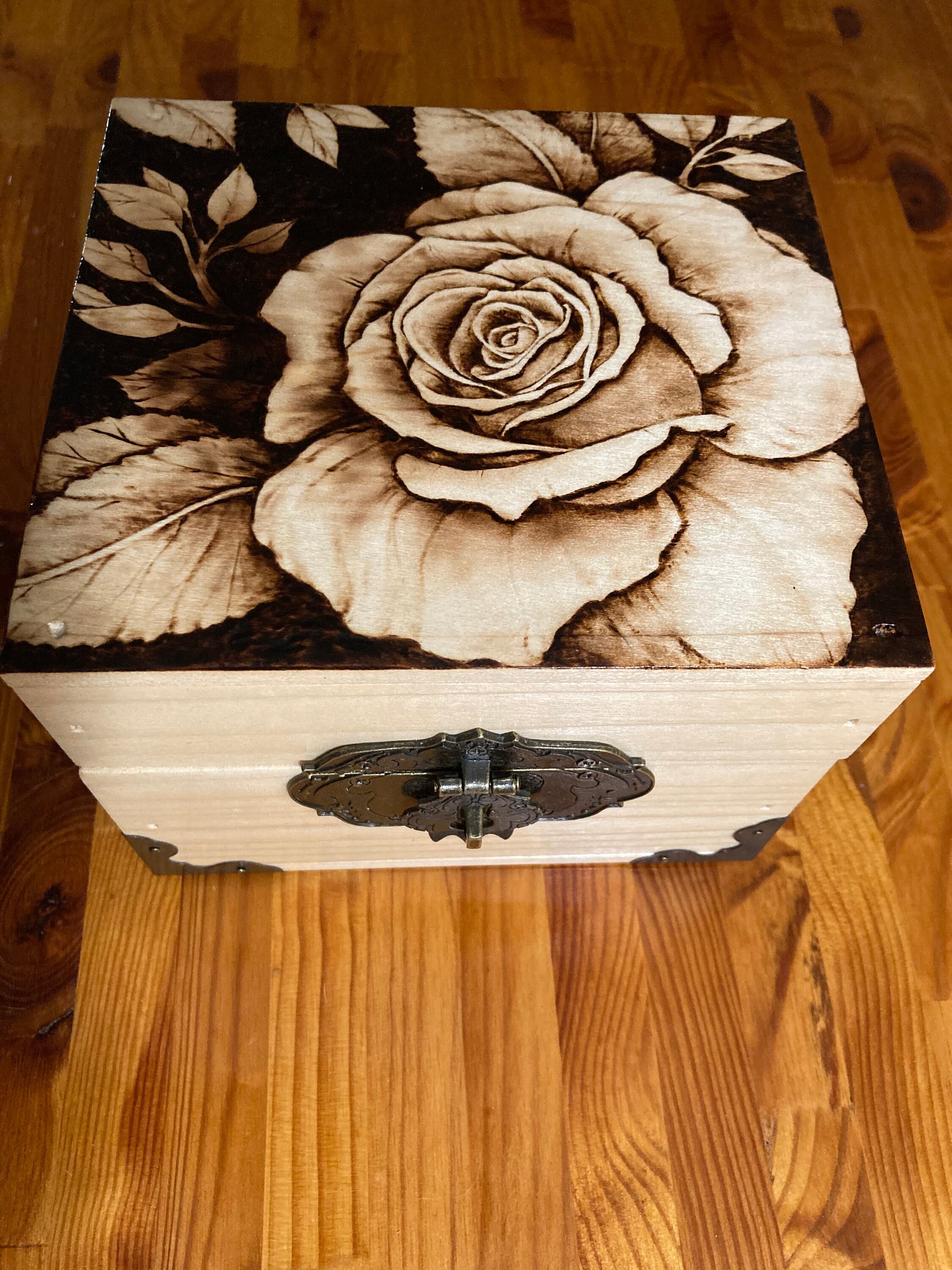 Rose Flower Pyrography Wood Burning Box Handmade Etsy UK