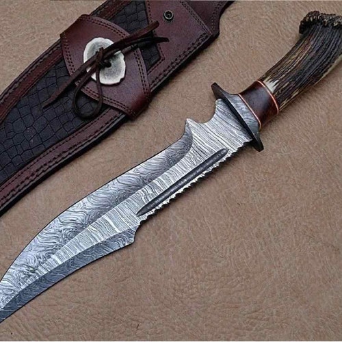 Handmade Damascus Steel Bowie Knife with shops Deer Stag !!!!
