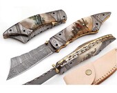 Custom Damascus Steel Pocket Knife Folding Knife Jack Knife Ram Horn Handle Handmade