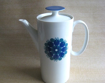 Mid Century Thomas Germany Porcelain Tulips Coffee Pot in greens and blues