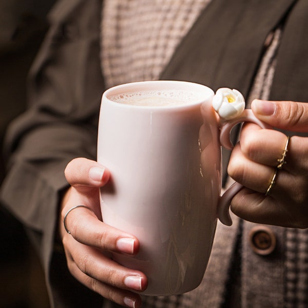 Handcrafted Floral Ceramic Coffee Mug 10 Oz - Easy Clean, Available in Multiple Colors