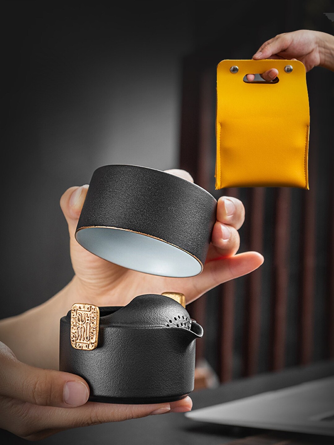 Black Ceramic Tea Set, Portable Kung Fu Style for One, Minimalist ...