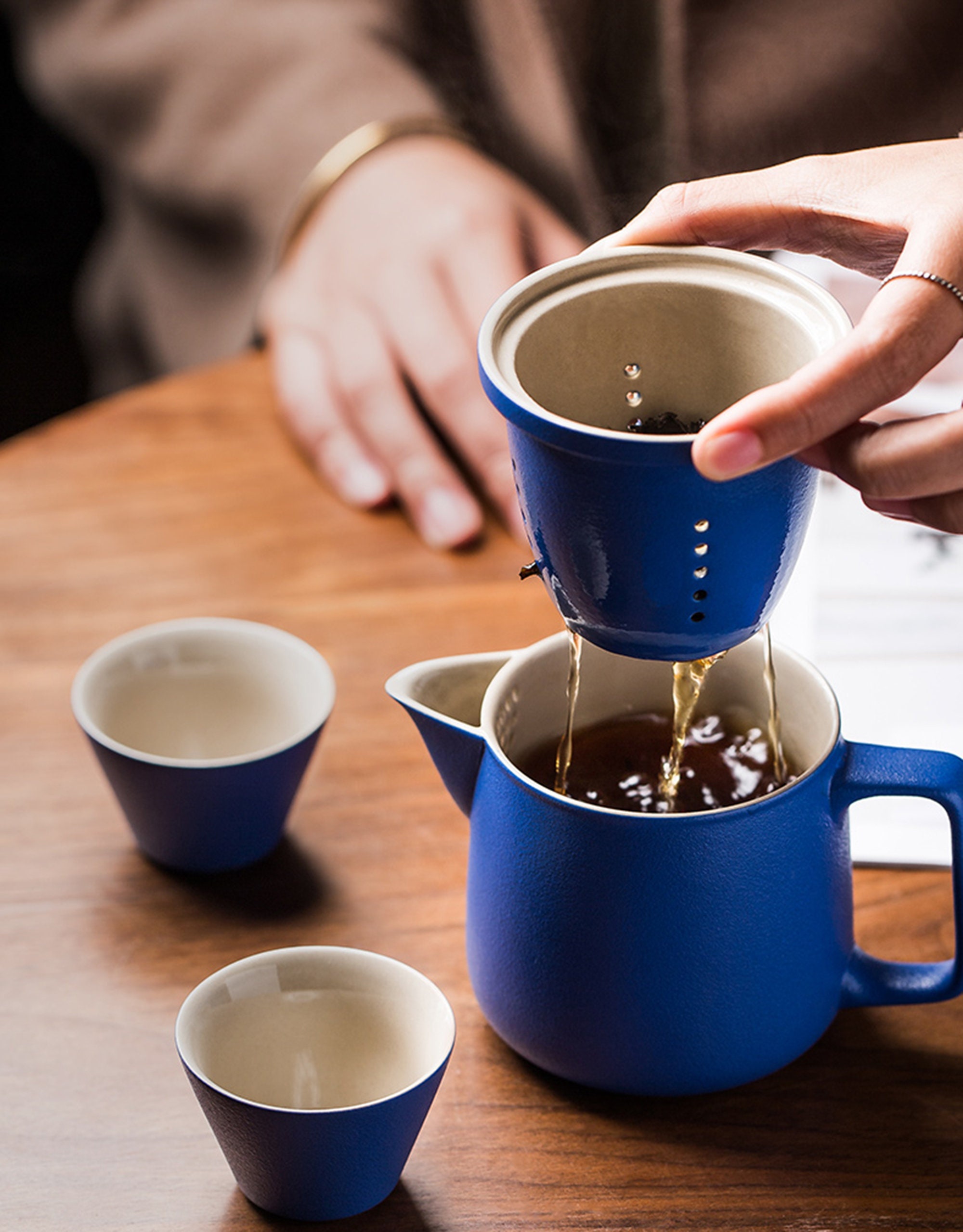Ceramic Blue Travel Tea Set Teapot with Ceramic Infuser