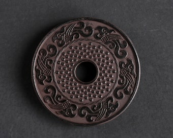 Cast Iron Trivet for Teapot, Kettle, Tetsubin - Heat Resistant Pad with Traditional Chinese Good Luck Pattern - 5.1 Inch.