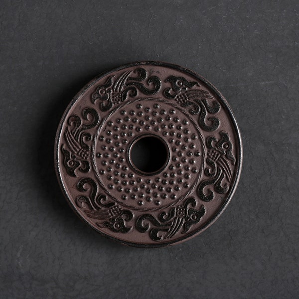 Cast Iron Trivet for Teapot, Kettle, Tetsubin - Heat Resistant Pad with Traditional Chinese Good Luck Pattern - 5.1 Inch.