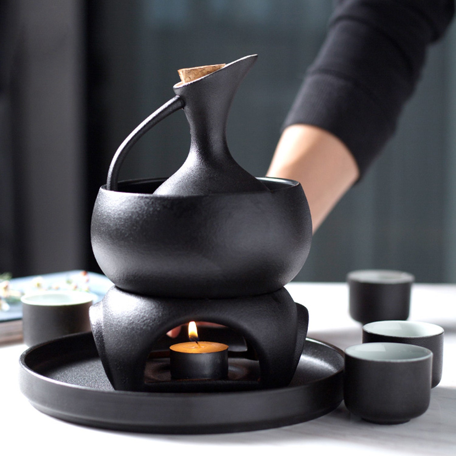 China Ceramic Sake Set wine dispenser and wine glasses