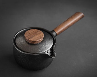 ChinaTeaGift Théière en céramique avec poignée en bois Black Tea Pot