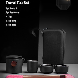 Portable Ceramic Travel Tea Set With Teapot, 3 Cups, and Carrying Case ...