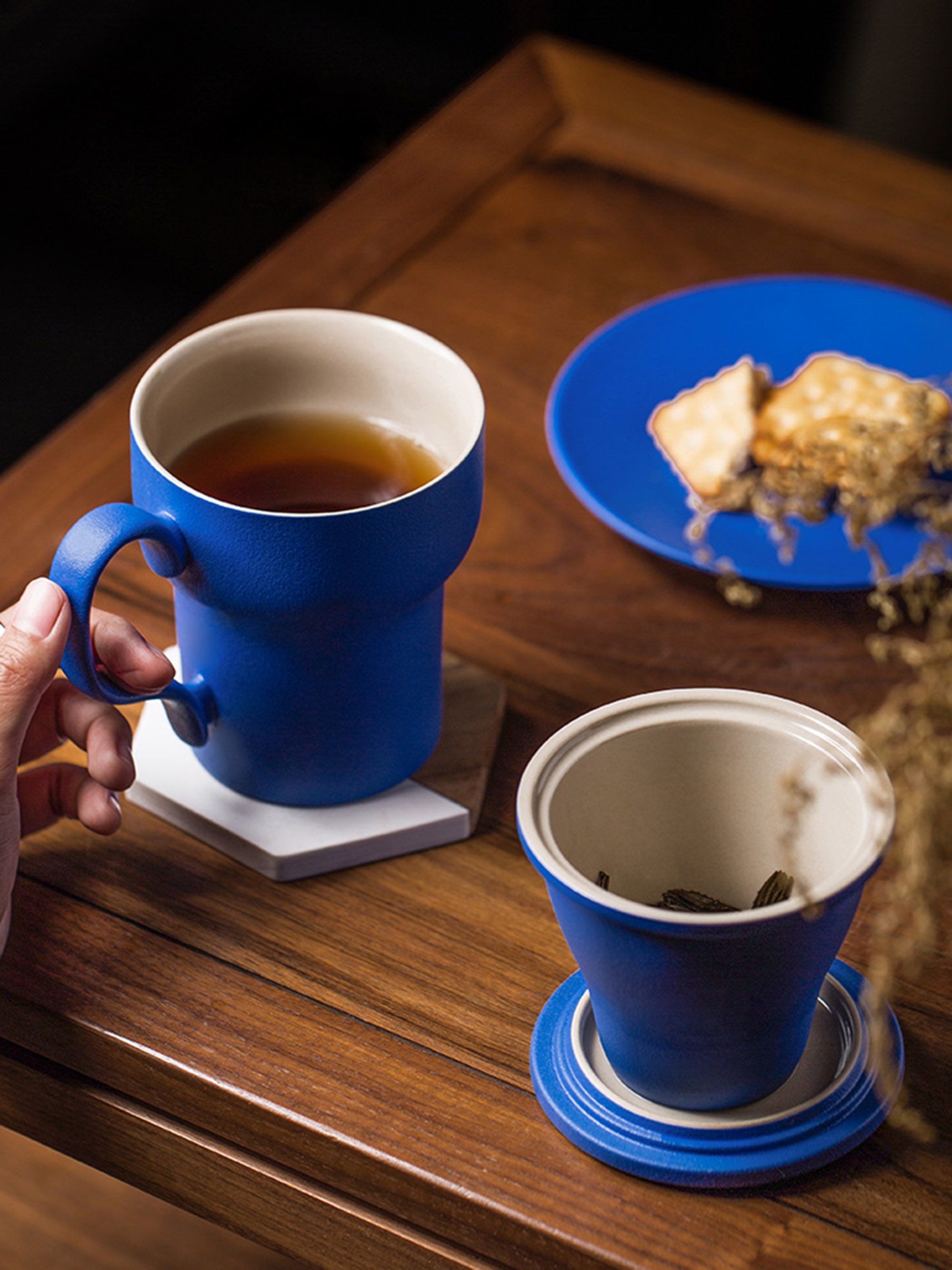 Ceramic Blue Tea Cup Infuser Mug with Lid and Infuser9 OZ Etsy
