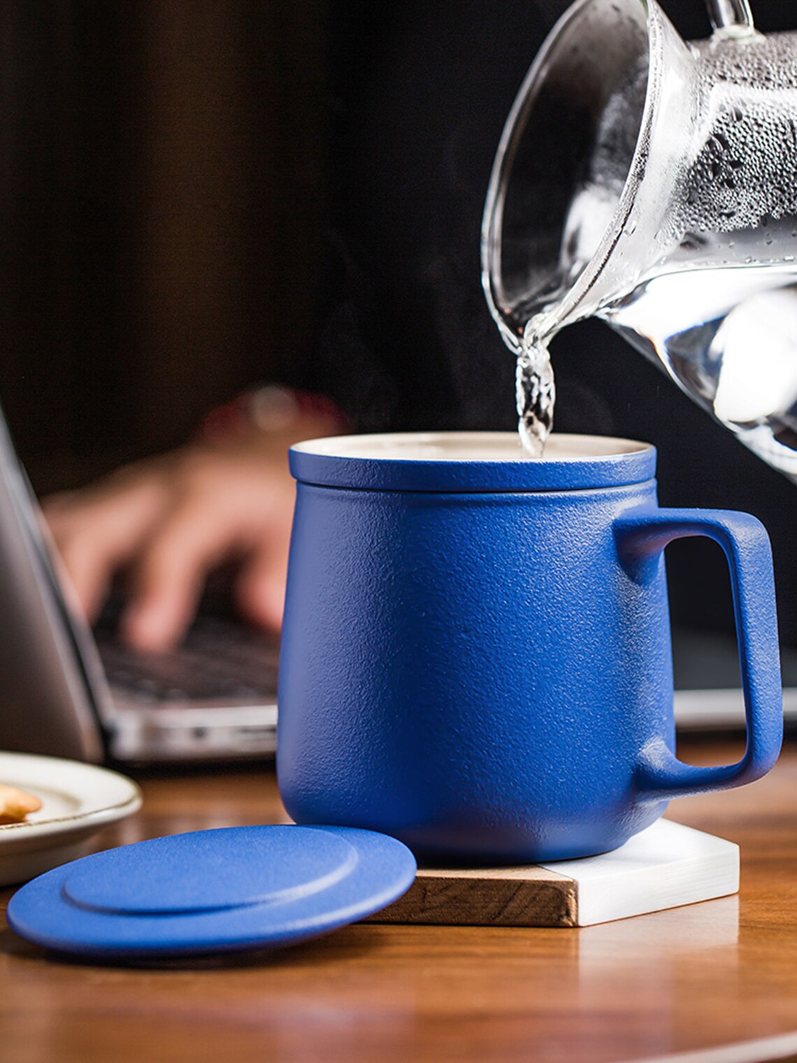 Ceramic Blue Tea Cup Infuser Mug With Lid and Infuser7 OZ Etsy UK