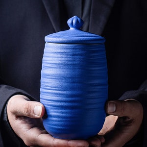 Ceramic Tea Canister in 2 Styles, Sealed Round Tea Canister Blue Caddy